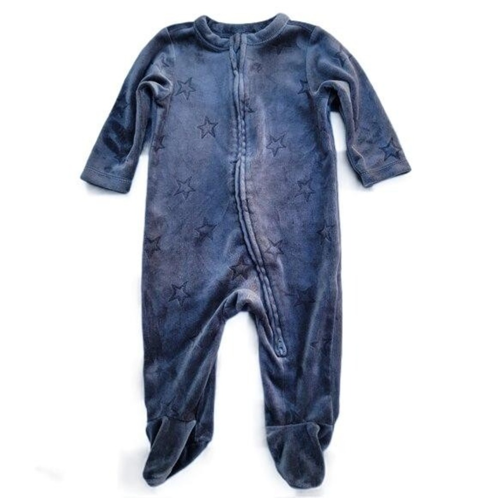 Old Navy Grey Velour Star Print Footie Zip Romper Size 3-6m Boys Girls‎ Sleeper